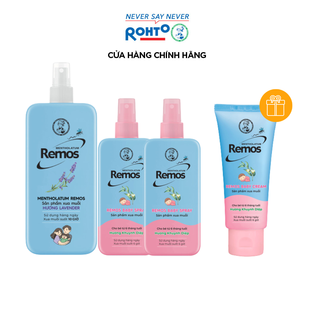 Bộ 3 sản phẩm Chống muỗi dạng xịt Remos:Remos Lavender 150ml+2 Remos Baby Spray 70ml+TẶNG Kem chống muỗi Remos Baby