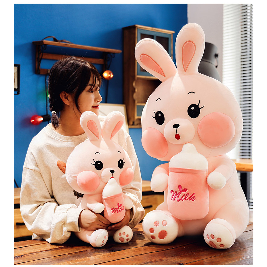 Gấu bông to ôm bình sữa cute , heo và thỏ ôm bình sữa siêu to bông mềm mịn