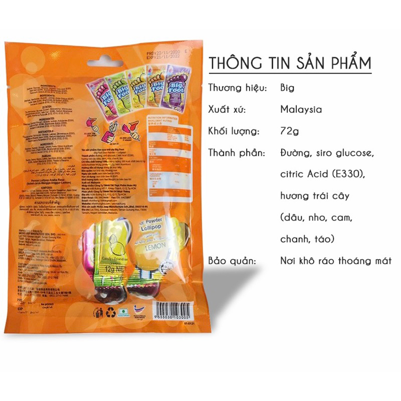 Nguyên Túi 6 Que Kẹo Mút Bàn Chân Big Foot Từ Malaysia - Kẹo Lollipop Tuổi Thơ