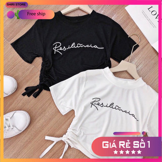 Áo thun croptop nữ tay ngắn rút dây 2 bên