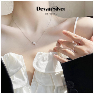 Vòng cổ bạc nữ măt ngôi sao đính đá, dây chuyền nữ Double Star Devan Silver, dây chuyền bạc 925 sang trọng