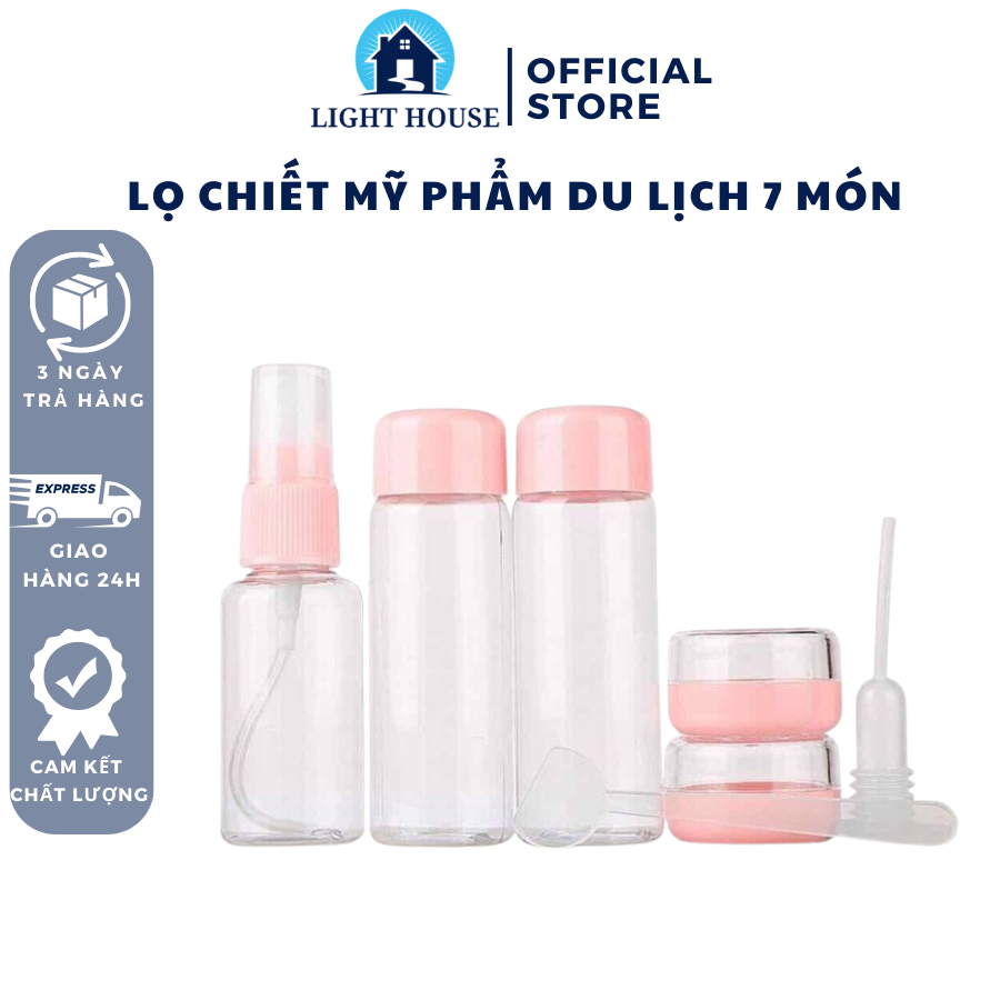 Lọ Chiết Mỹ Phẩm, Bộ Chiết Mỹ Phẩm Du Lịch 7 Món Tặng Kèm Túi Zip Chai Lọ Chiết Xịt Phun Sương, Hủ Đựng Kem, Phễu Chiết