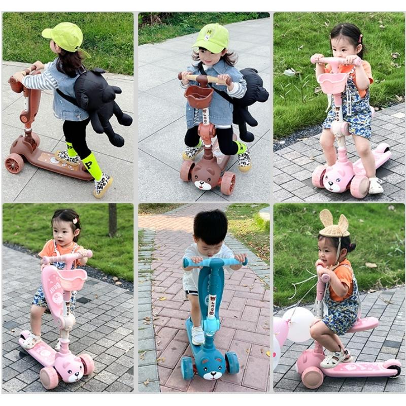Xe trượt Scooter Heo đa năng 2 in 1 có nhạc và phát sáng, Bảo Hành 6 tháng, xe Scooter chòi chân cho bé chịu lực >100kg