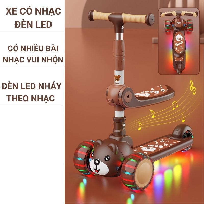 Xe trượt Scooter Heo đa năng 2 in 1 có nhạc và phát sáng, Bảo Hành 6 tháng, xe Scooter chòi chân cho bé chịu lực >100kg
