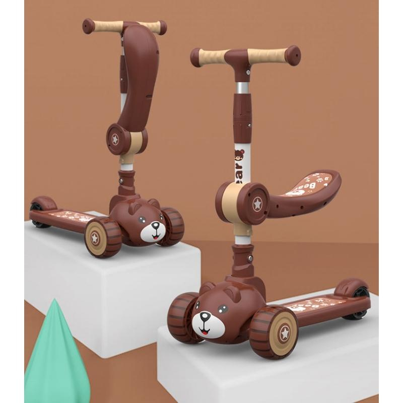 Xe trượt Scooter Heo đa năng 2 in 1 có nhạc và phát sáng, Bảo Hành 6 tháng, xe Scooter chòi chân cho bé chịu lực >100kg