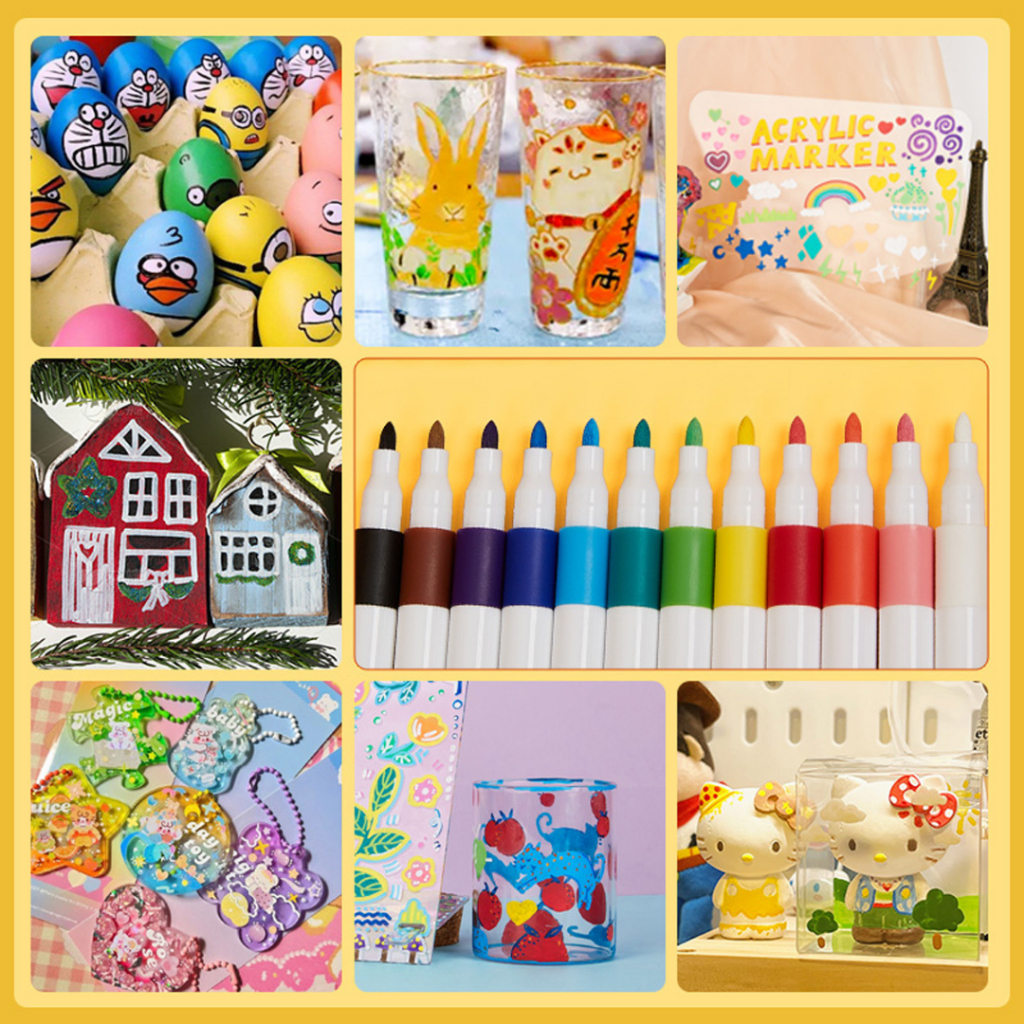 Bút Màu Acrylic Marker 12/24/36/48/60 Cao Cấp Màu Sắc Tươi Sáng - Bút Lông Màu