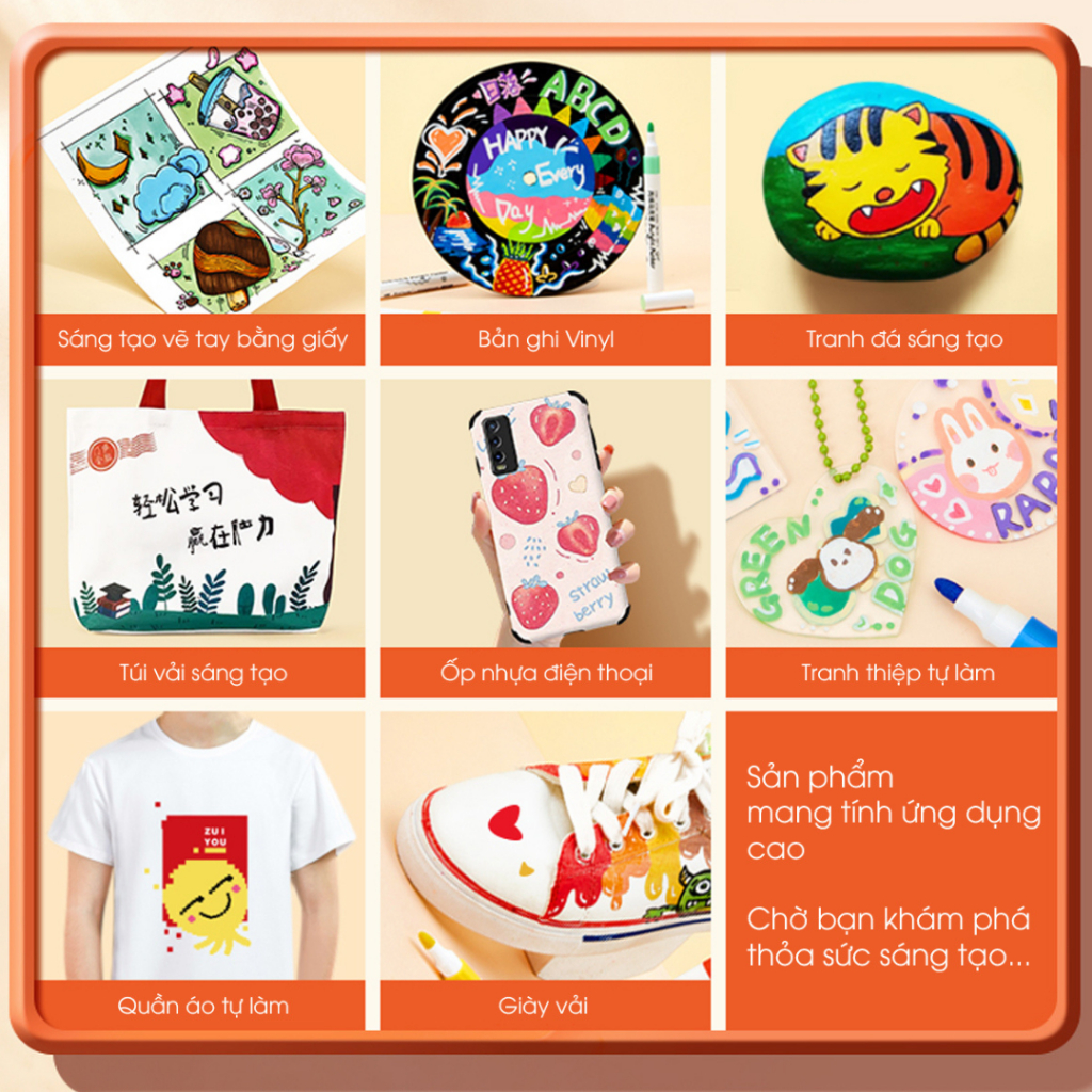 Bút Màu Acrylic Marker 12/24/36/48/60 Cao Cấp Màu Sắc Tươi Sáng - Bút Lông Màu