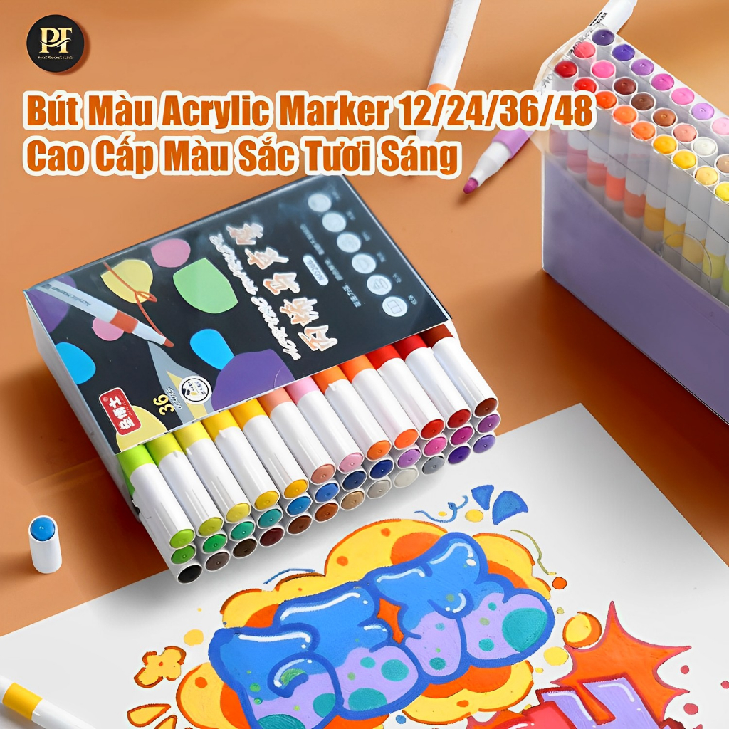 Bút Màu Acrylic Marker 12/24/36/48/60 Cao Cấp Màu Sắc Tươi Sáng - Bút Lông Màu