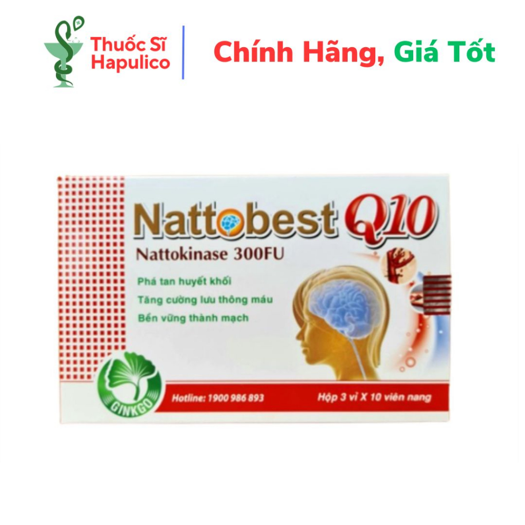 Hoạt huyết dưỡng não Ginkgo Biloba Nattobest Q10 hỗ trợ tăng tuần hoàn não, tan cục máu đông – Hộp 30 viên