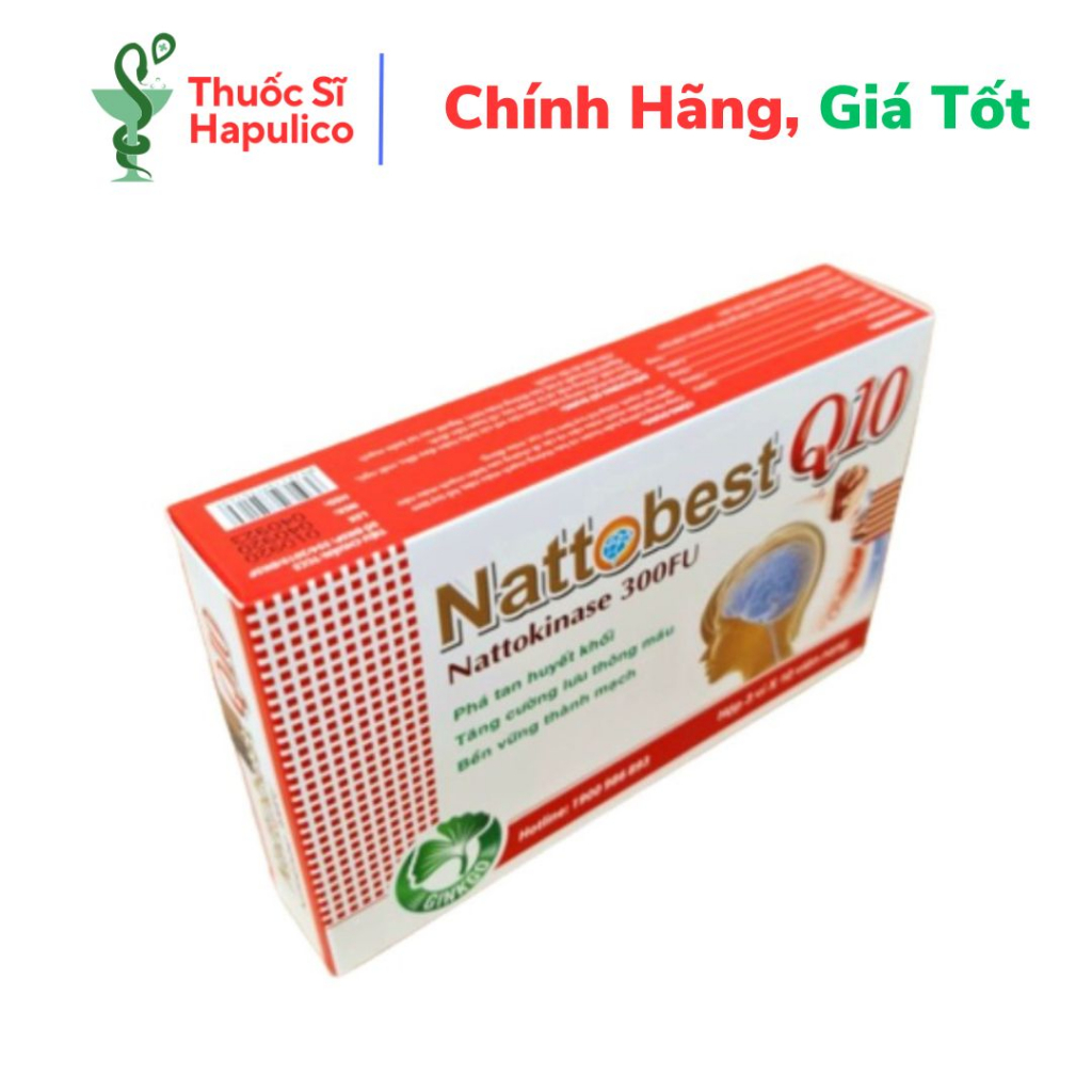 Hoạt huyết dưỡng não Ginkgo Biloba Nattobest Q10 hỗ trợ tăng tuần hoàn não, tan cục máu đông – Hộp 30 viên
