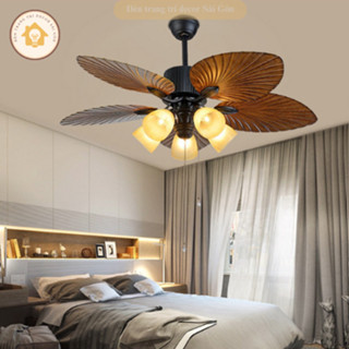 Quạt Trần Đèn 5 Cánh Lá Lõi Đồng 6 Cấp Độ Gió Trang Trí Phòng Khách Phòng Ngủ Hiện Đại (BH 5 Năm)