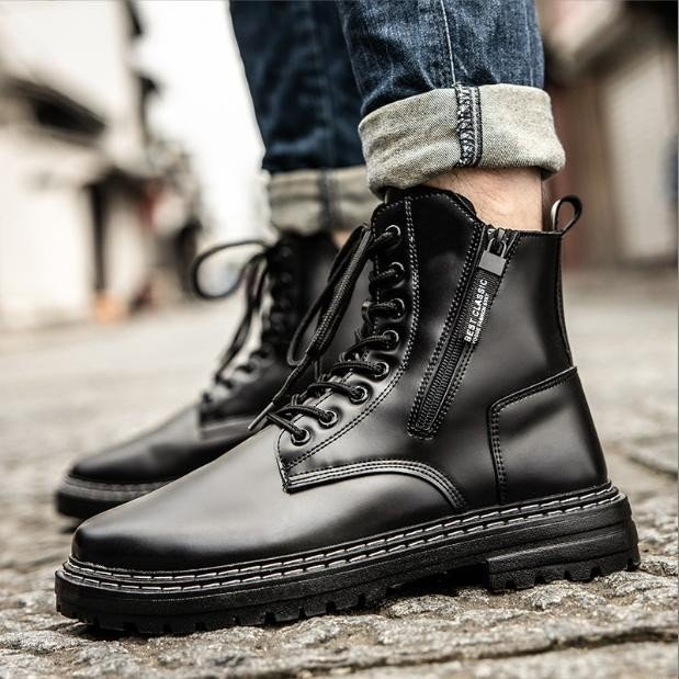 Giày Boot Nam Khóa Kéo Màu Đen STAY GN435