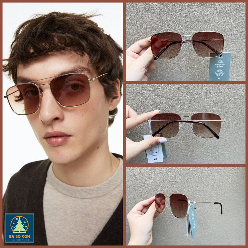Kính râm HM gọng vuông, chống UV đeo cực đẹp, đầy đủ tem tag