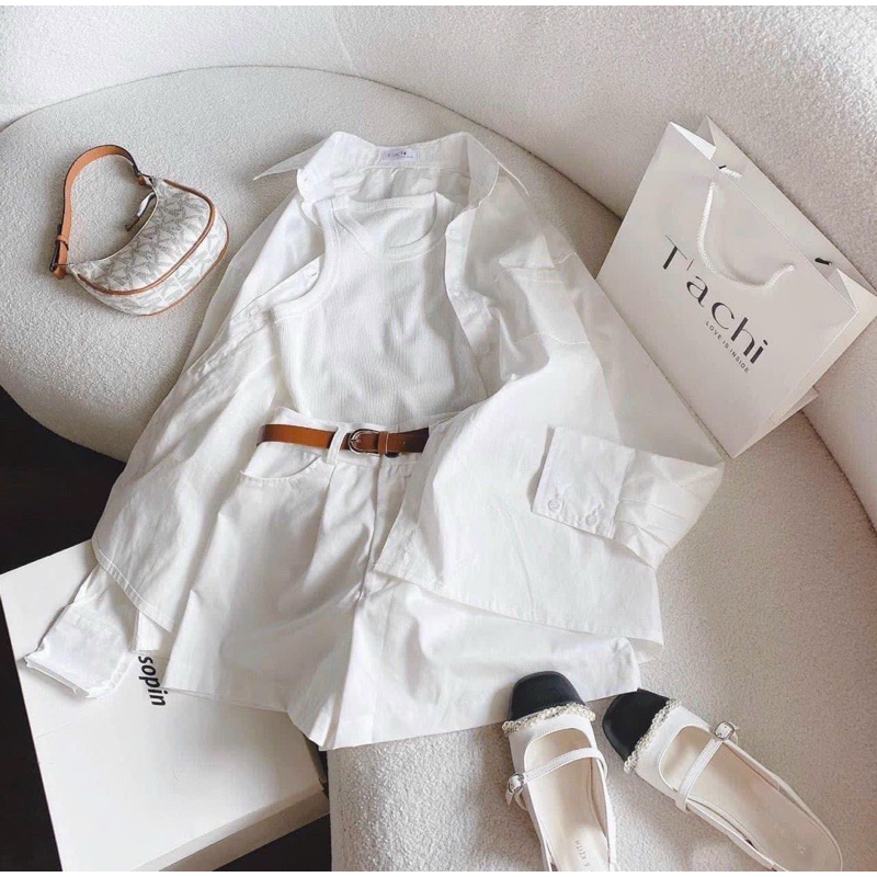 SET 4 MÓN: KHOÁC SƠ MI KÈM ÁO 3 LỖ + SHORT