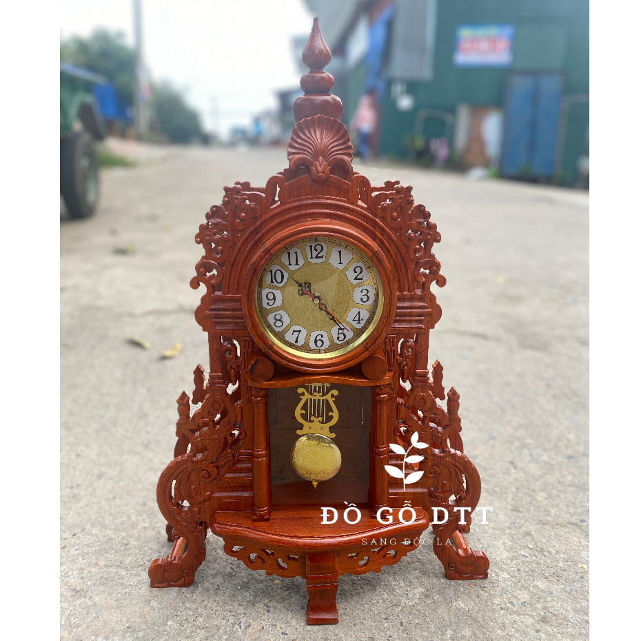 Đồng hồ để bàn quả lắc đồng hồ chân công hoa mai trang trí nhà cửa gỗ hương