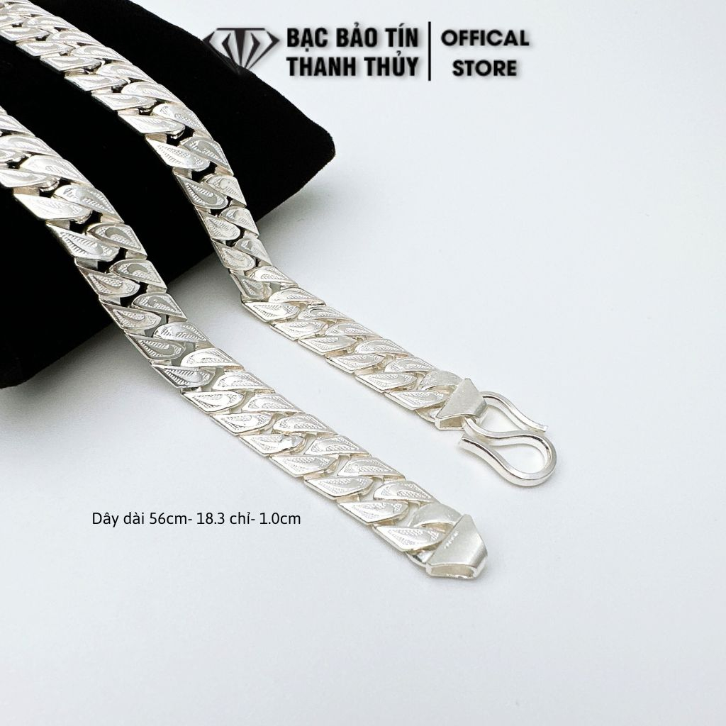 Dây chuyền bạc nam Bảo Tín Thanh Thủy, vòng cổ nam bạc ta kiểu dây bản dẹt nikee dài 56 cm, trọng lượng 18.3 chỉ bạc