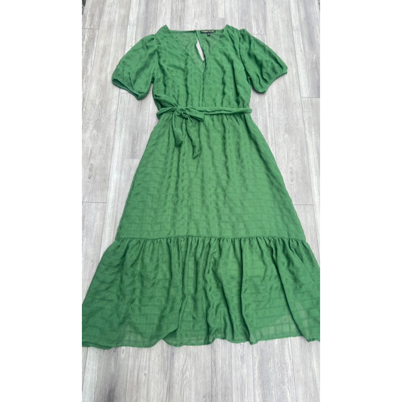 Đầm cổ V chất voan tơ vnxk Al-Indigo dáng midi