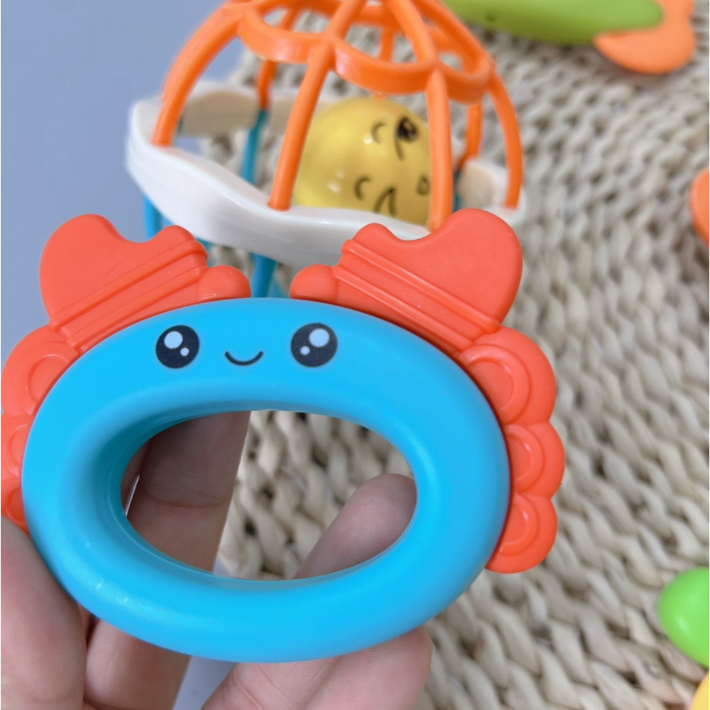 Đồ chơi xúc xắc gặm nướu 2 trong 1 túi 10 món chất liệu nhựa ABS an toàn cho bé