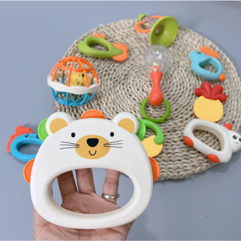 Đồ chơi xúc xắc gặm nướu 2 trong 1 túi 10 món chất liệu nhựa ABS an toàn cho bé