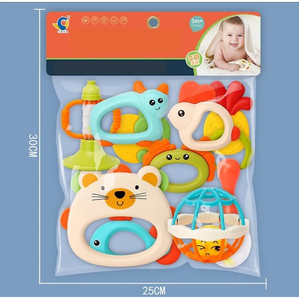 Đồ chơi xúc xắc gặm nướu 2 trong 1 túi 10 món chất liệu nhựa ABS an toàn cho bé