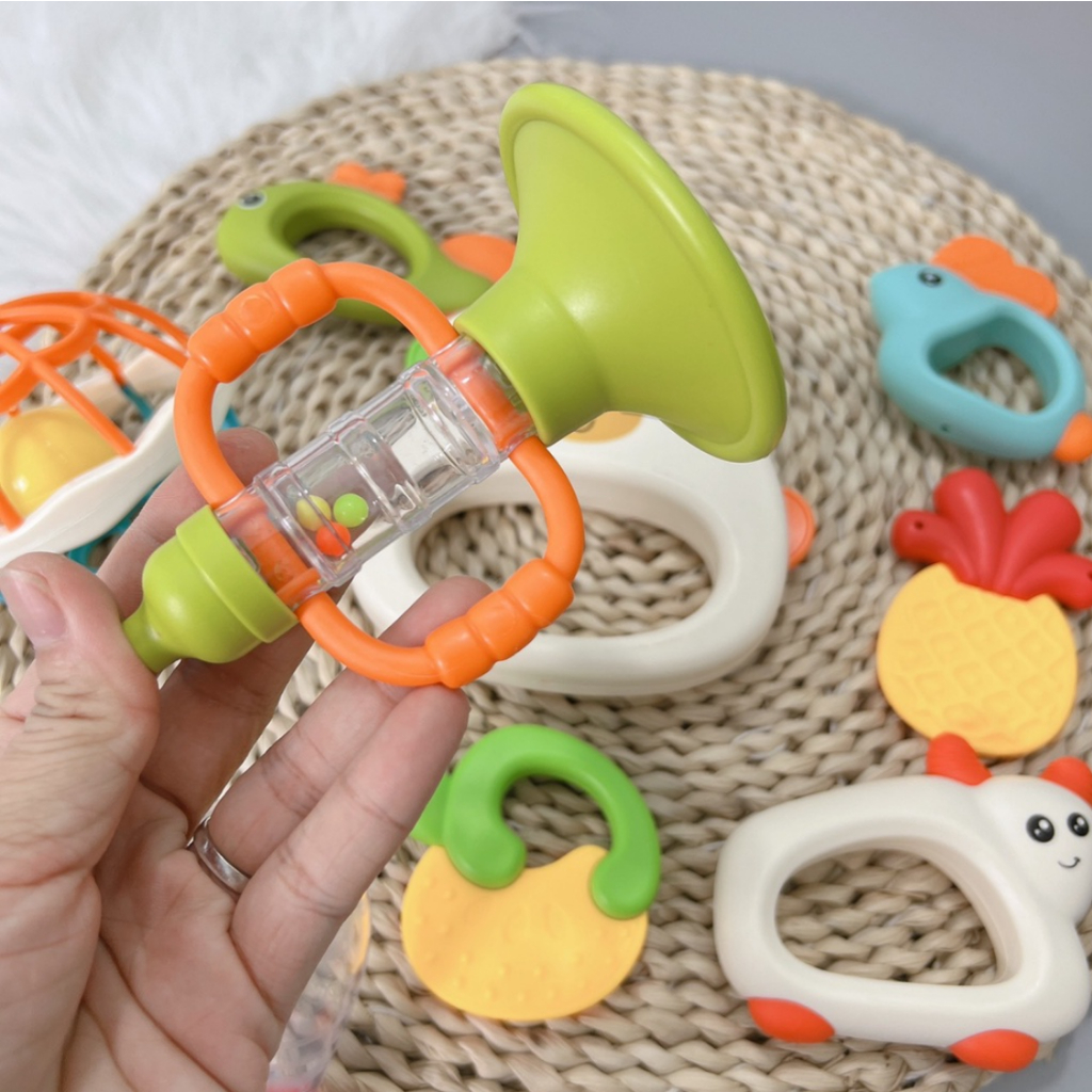 Đồ chơi xúc xắc gặm nướu 2 trong 1 túi 10 món chất liệu nhựa ABS an toàn cho bé