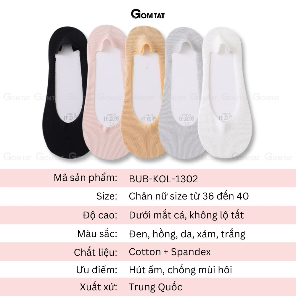 Tất vớ lười nữ GOMTAT chất liệu cotton trơn sọc gân, có đệm cao su chống tuột gót - BUB-KOL-1302-1DOI