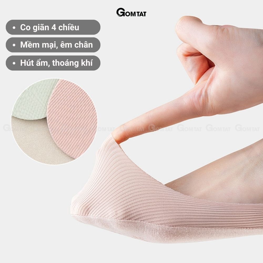 Tất vớ lười nữ GOMTAT chất liệu cotton trơn sọc gân, có đệm cao su chống tuột gót - BUB-KOL-1302-1DOI