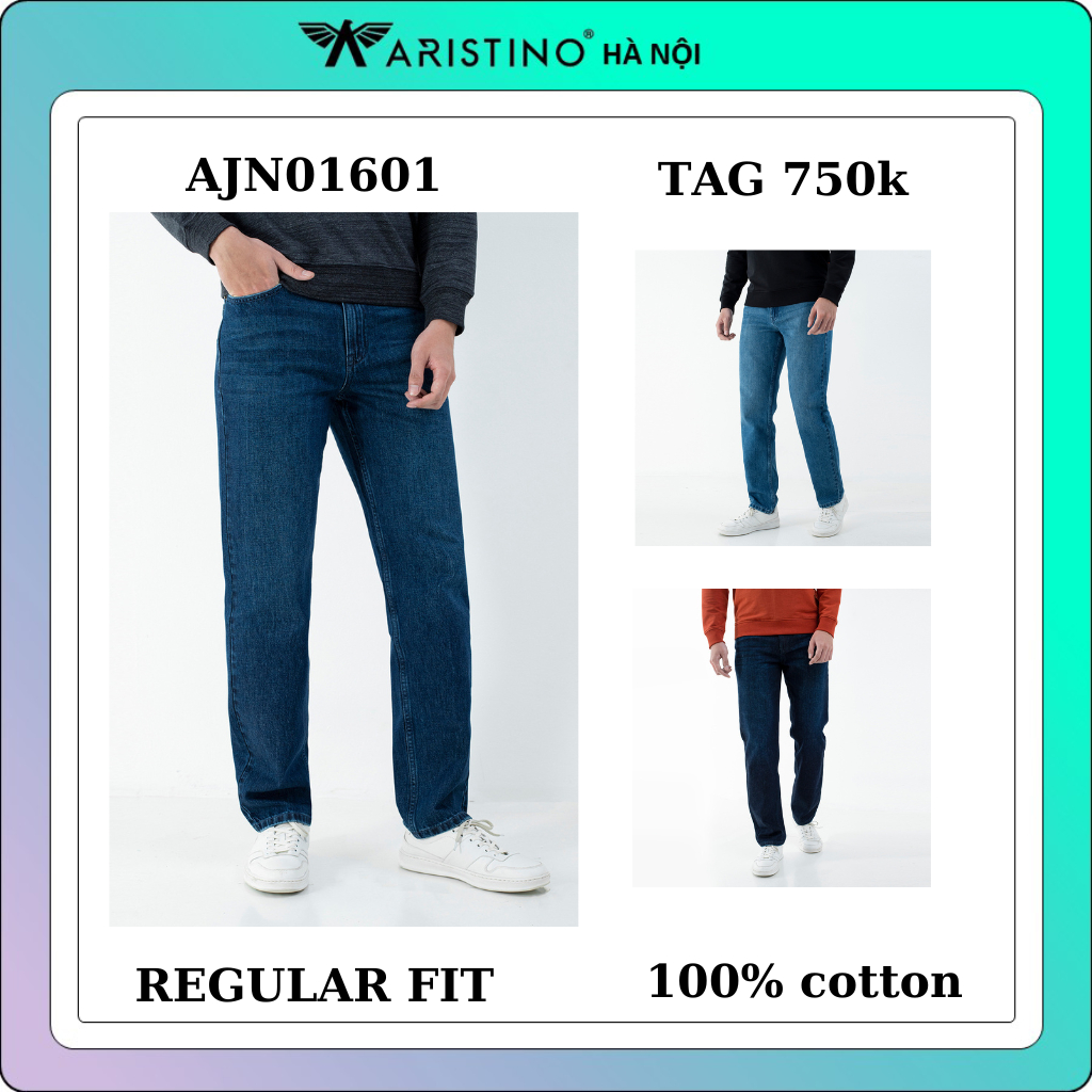 Quần jeans, quần bò  nam Aristino  100% cotton thấm hút  tốt dáng suông nhẹ AJN01601