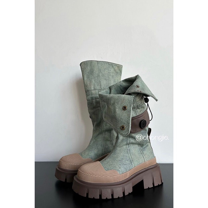 BỐT ĐÙI B130 DENIM ĐẾ RĂNG CƯA 5CM PHỐI NÂU ĐI ĐƯỢC 2 KIỂUNN