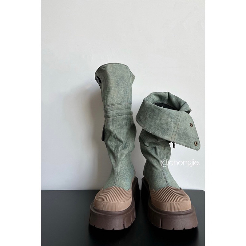BỐT ĐÙI B130 DENIM ĐẾ RĂNG CƯA 5CM PHỐI NÂU ĐI ĐƯỢC 2 KIỂUNN