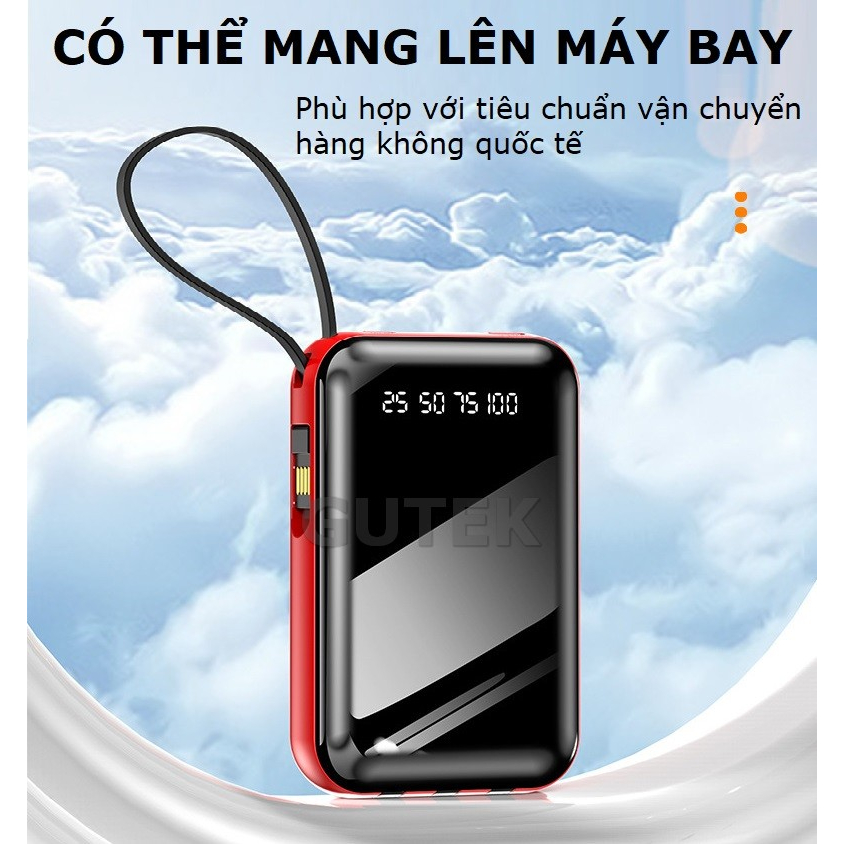 Sạc dự phòng 20000mAh Gutek YM459 dung lượng lớn tích hợp dây sạc nhanh cho nhiều thiết bị điện thoại