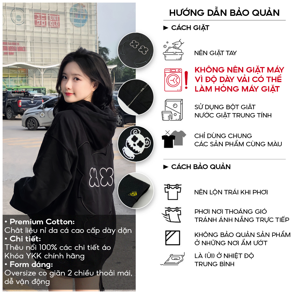 Áo hoodie zip nam nữ local brand bigsize form rộng chất nỉ chân cua dày dặn cặp đôi unisex Pandax big bear màu đen