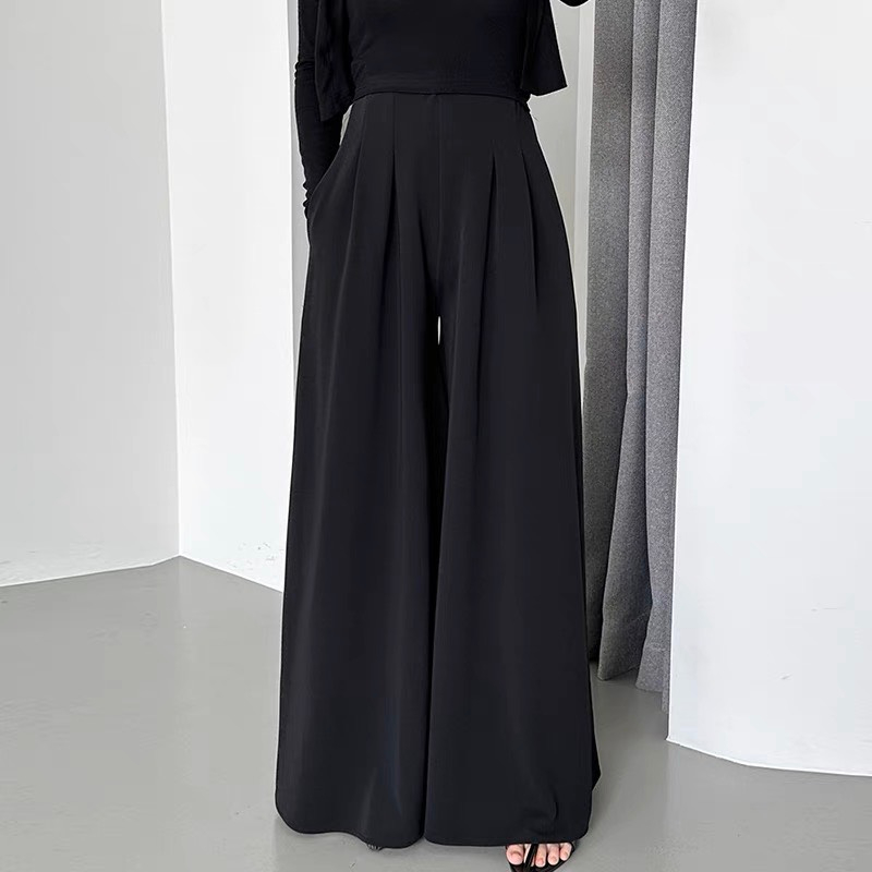 Set Áo Thun Nhún Eo Mix Quần Tây Nữ Xếp Ly To Ống Rộng Eo Cao Hack Dáng - OSAADAILY