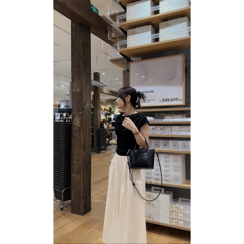 Set Áo Thun Nhún Eo Mix Quần Tây Nữ Xếp Ly To Ống Rộng Eo Cao Hack Dáng - OSAADAILY