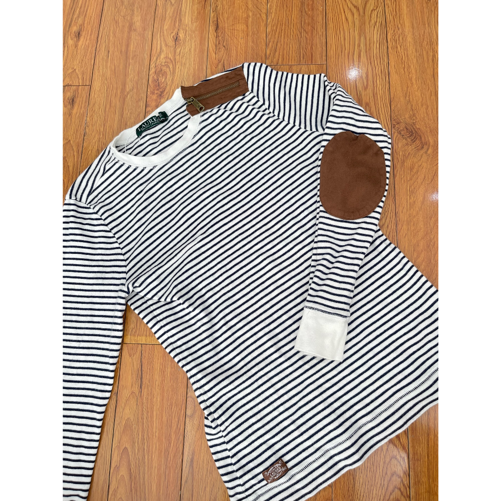 A2590 Áo kẻ RALPH LAUREN Hàng hiệu chính hãng thời trang nữ màu xanh trắng size S Secondhand thanh lý ký gửi