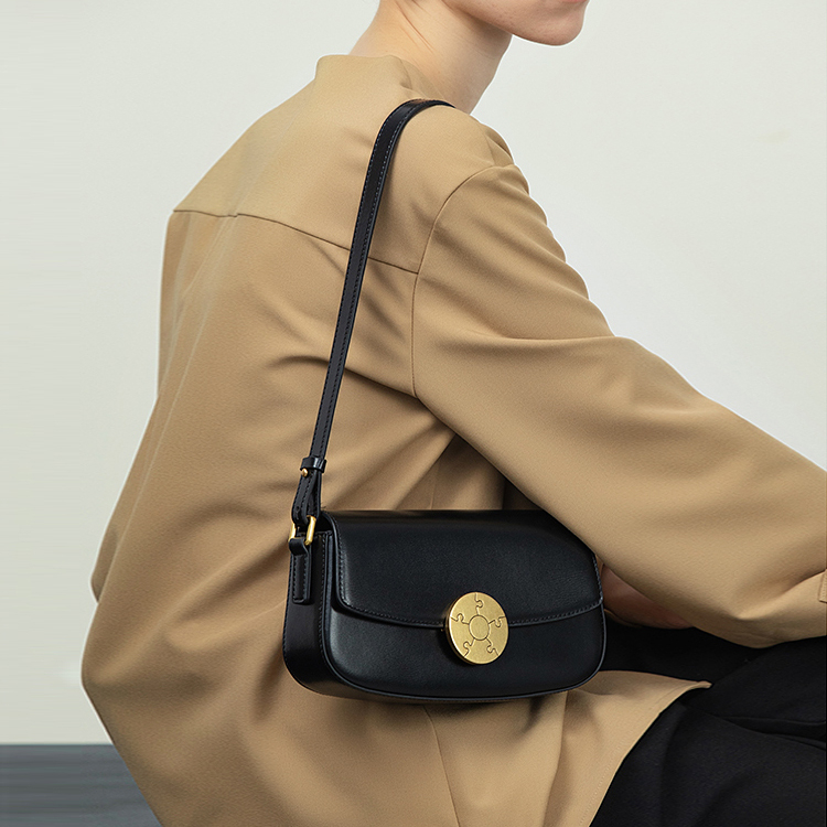 Túi da thật baguette khoá tròn - CARA