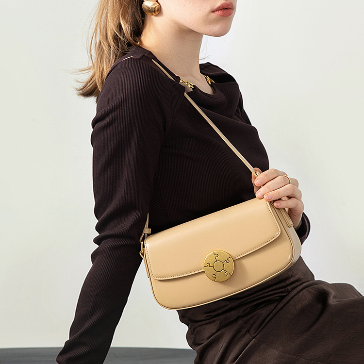 Túi da thật baguette khoá tròn - CARA