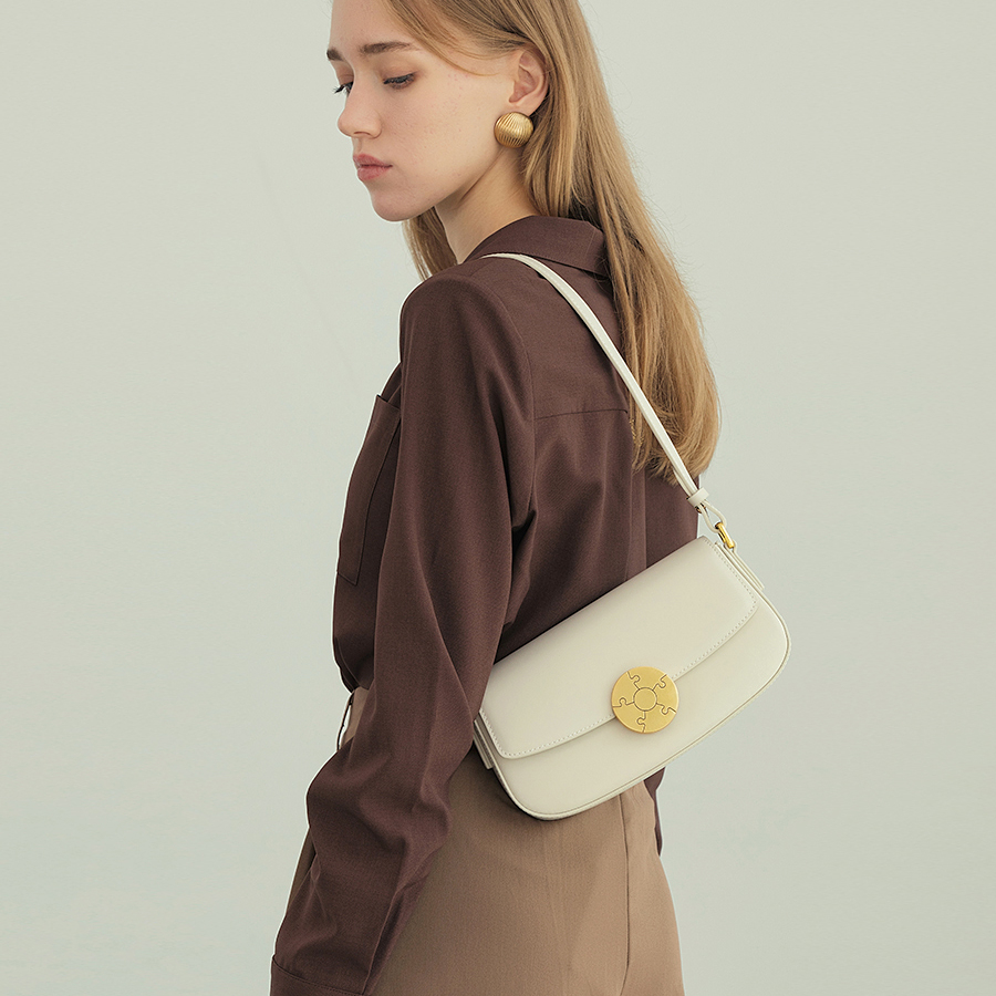 Túi da thật baguette khoá tròn - CARA