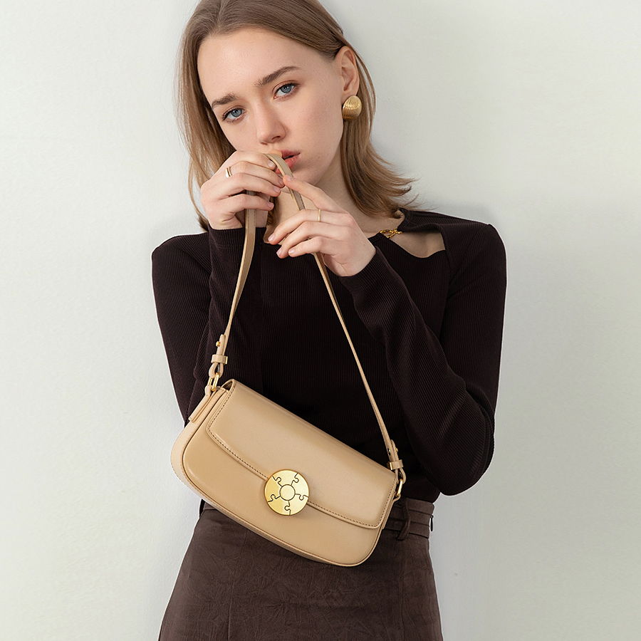 Túi da thật baguette khoá tròn - CARA