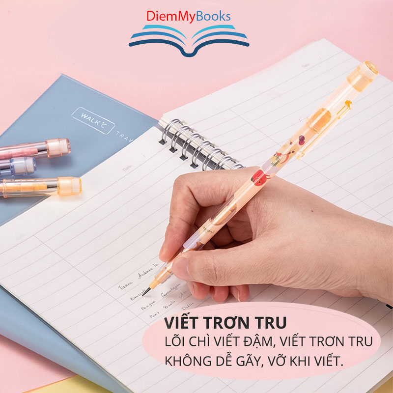 Bút chì khúc học sinh HB Deli C095 kèm đầu tẩy màu ngẫu nhiên có thể thay thế ngòi, an toàn cho trẻ em khi sử dụng