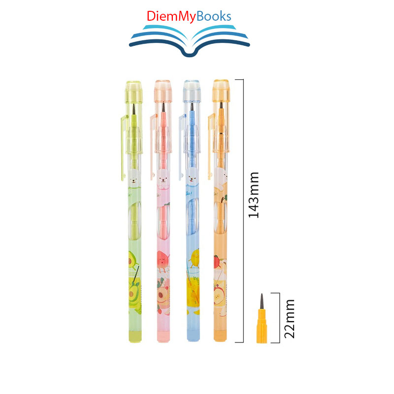 Bút chì khúc học sinh HB Deli C095 kèm đầu tẩy màu ngẫu nhiên có thể thay thế ngòi, an toàn cho trẻ em khi sử dụng