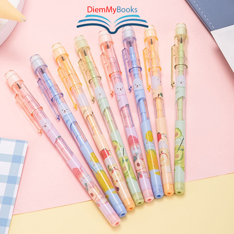 Bút chì khúc học sinh HB Deli C095 kèm đầu tẩy màu ngẫu nhiên có thể thay thế ngòi, an toàn cho trẻ em khi sử dụng