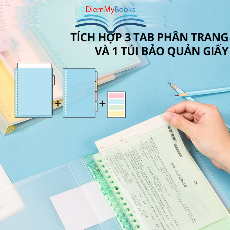 120 Trang- Sổ bìa còng kèm lõi Deli QHA560-gáy lò xo khổ A5 có file lá phân - Màu Pastel xinh xắn