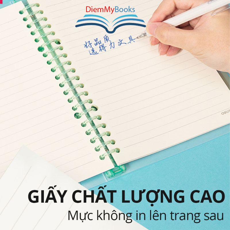 120 Trang- Sổ bìa còng kèm lõi Deli QHA560-gáy lò xo khổ A5 có file lá phân - Màu Pastel xinh xắn