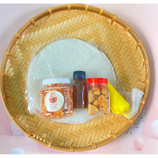 Combo tóp mỡ t1(200g bánh tráng phơi sương 100g tép 1 hủ tóp mỡ mini 1 hủ sốt tắc mini và 1 túi bơ mini)