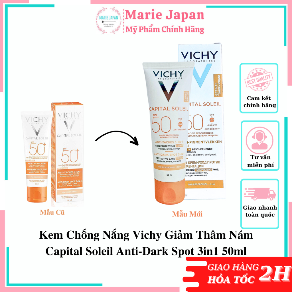 Kem Chống Nắng Vichy Giảm Thâm Nám, Che Khuyết Điểm Capital Soleil Anti-Dark Spot 3 In 1 - 50ml