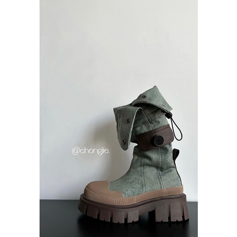 BỐT ĐÙI B130 DENIM ĐẾ RĂNG CƯA 5CM PHỐI NÂU ĐI ĐƯỢC 2 KIỂUNN