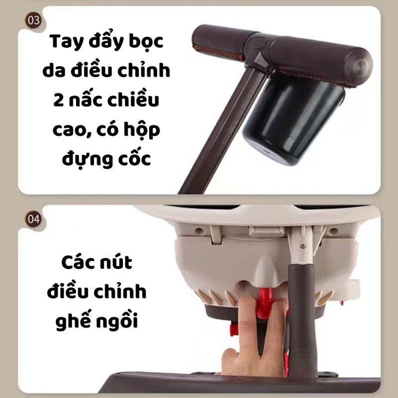 Xe đẩy v9 2023 có bàn ăn và nhạc 2 chiều dùng từ sơ sinh