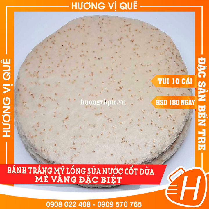 Bánh Tráng Mỹ Lồng Sữa Nước Cốt Dừa Mè Vàng Đặc Biệt - Túi 10 Cái - Đặc Sản Bến Tre