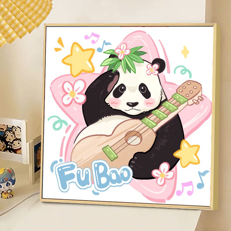 Tranh Tô Màu Số Hóa Gấu Trúc Hoa Hoa,fubao,size 20x20 cm (chọn mẫu ib shop)